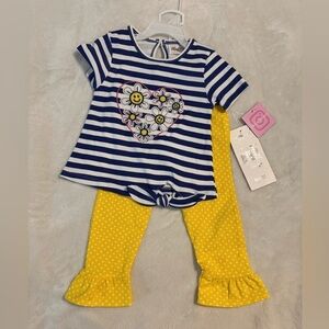 Rare Editions Girls' 2-Piece Striped Top & Polka Dot Leggings Set 2T